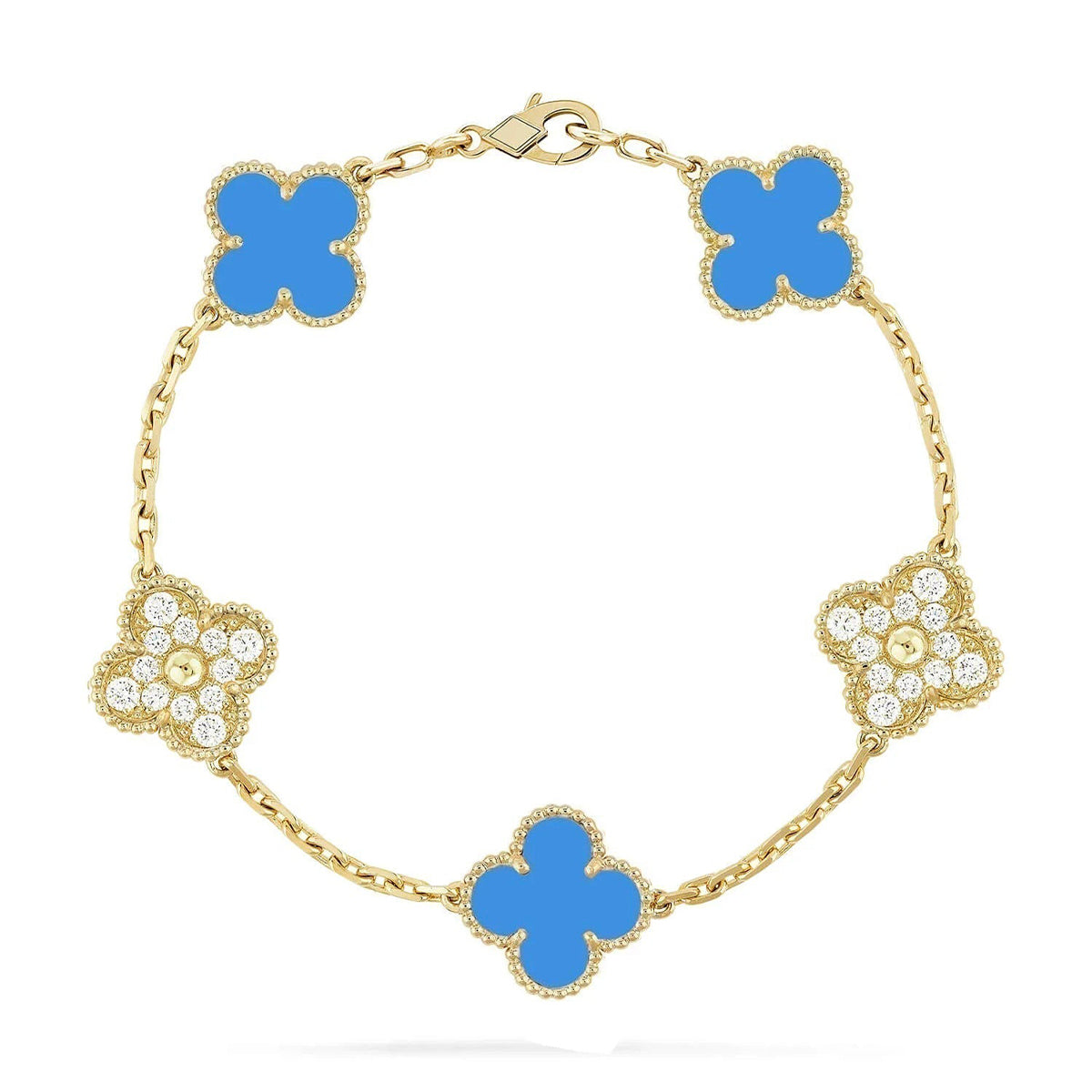 [Zalyn]LUCKY CLOVER 5-MOTIF BRACELET - BLUE AGATE COLLECTION