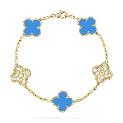 [Zalyn]LUCKY CLOVER 5-MOTIF BRACELET - BLUE AGATE COLLECTION