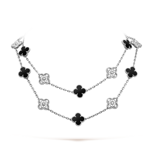 [Zalyn Jewelry ]CLOVER 20 MOTIFS ONYX DIAMOND SILVER