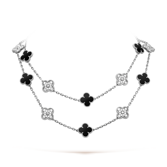 [Zalyn Jewelry ]CLOVER 20 MOTIFS ONYX DIAMOND SILVER