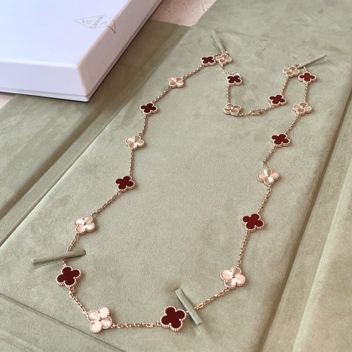 [Zalyn Jewelry ]CLOVER 20 MOTIFS LASER CARNELIAN NECKLACE