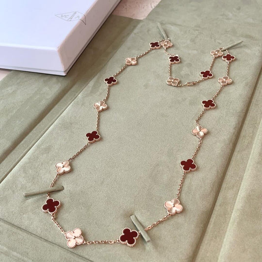 [Zalyn Jewelry ]CLOVER 20 MOTIFS LASER CARNELIAN NECKLACE