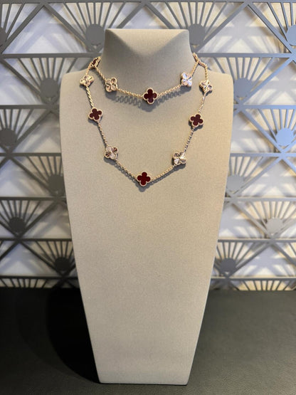[Zalyn Jewelry ]CLOVER 20 MOTIFS LASER CARNELIAN NECKLACE