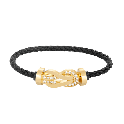 [Zalyn]LARGE 8-FIGURE BUCKLE HALF DIAMOND BRACELET - GOLD