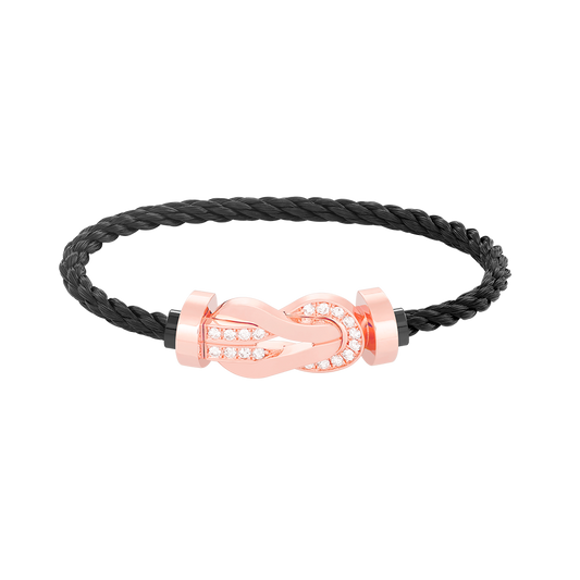 [Zalyn]LARGE 8-FIGURE BUCKLE HALF DIAMOND BRACELET - ROSE GOLD