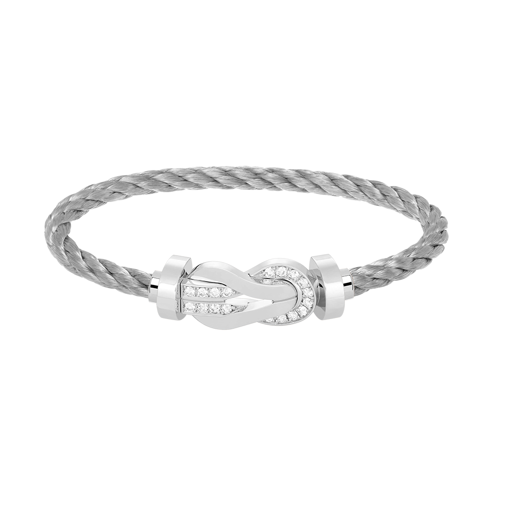 [Zalyn]LARGE 8-FIGURE BUCKLE HALF DIAMOND BRACELET - WHITE GOLD