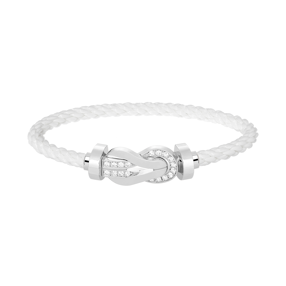 [Zalyn]LARGE 8-FIGURE BUCKLE HALF DIAMOND BRACELET - WHITE GOLD
