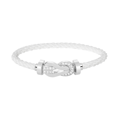 [Zalyn]LARGE 8-FIGURE BUCKLE HALF DIAMOND BRACELET - WHITE GOLD