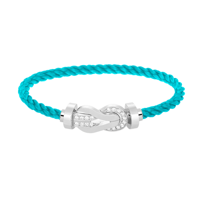 [Zalyn]LARGE 8-FIGURE BUCKLE HALF DIAMOND BRACELET - WHITE GOLD