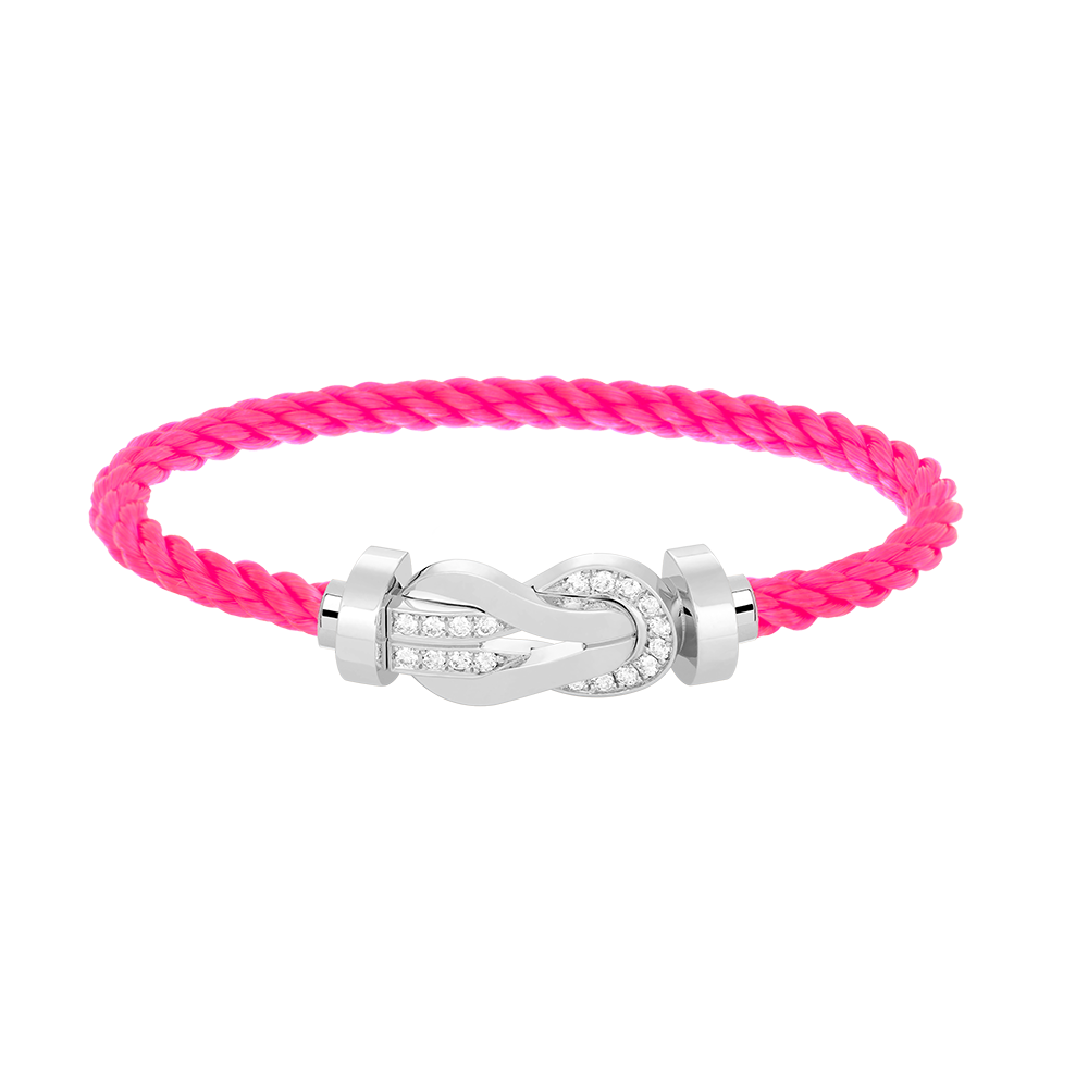 [Zalyn]LARGE 8-FIGURE BUCKLE HALF DIAMOND BRACELET - WHITE GOLD