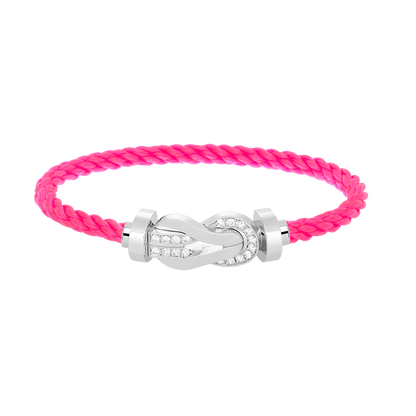 [Zalyn]LARGE 8-FIGURE BUCKLE HALF DIAMOND BRACELET - WHITE GOLD