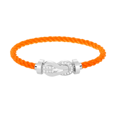 [Zalyn]LARGE 8-FIGURE BUCKLE HALF DIAMOND BRACELET - WHITE GOLD
