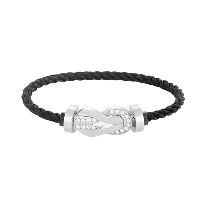[Zalyn]LARGE 8-FIGURE BUCKLE HALF DIAMOND BRACELET - WHITE GOLD