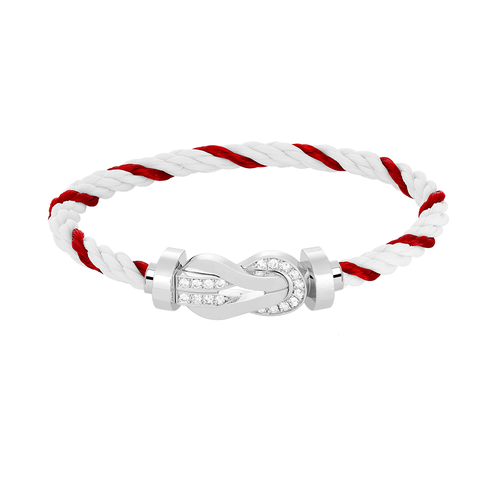 [Zalyn]LARGE 8-FIGURE BUCKLE HALF DIAMOND BRACELET - WHITE GOLD