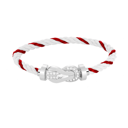 [Zalyn]LARGE 8-FIGURE BUCKLE HALF DIAMOND BRACELET - WHITE GOLD