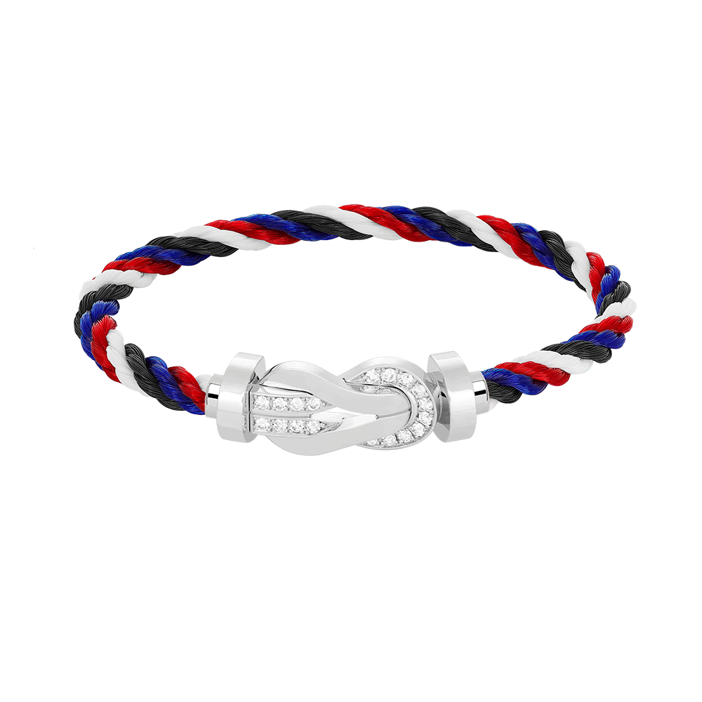 [Zalyn]LARGE 8-FIGURE BUCKLE HALF DIAMOND BRACELET - WHITE GOLD