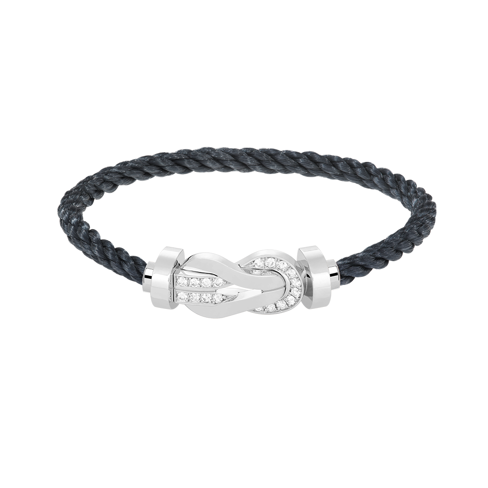 [Zalyn]LARGE 8-FIGURE BUCKLE HALF DIAMOND BRACELET - WHITE GOLD
