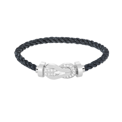 [Zalyn]LARGE 8-FIGURE BUCKLE HALF DIAMOND BRACELET - WHITE GOLD
