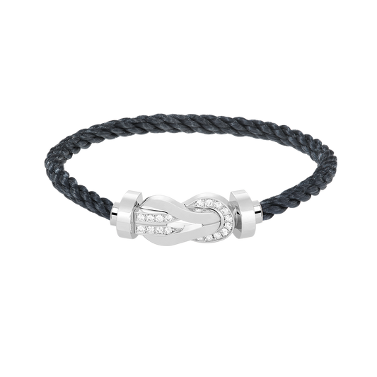 [Zalyn]LARGE 8-FIGURE BUCKLE HALF DIAMOND BRACELET - WHITE GOLD