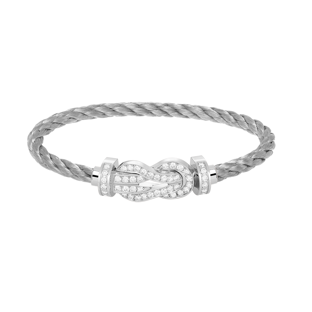[Zalyn]LARGE 8-FIGURE BUCKLE FULL DIAMOND BRACELET -WHITE GOLD