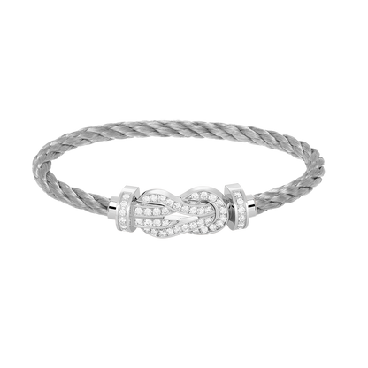[Zalyn]LARGE 8-FIGURE BUCKLE FULL DIAMOND BRACELET -WHITE GOLD