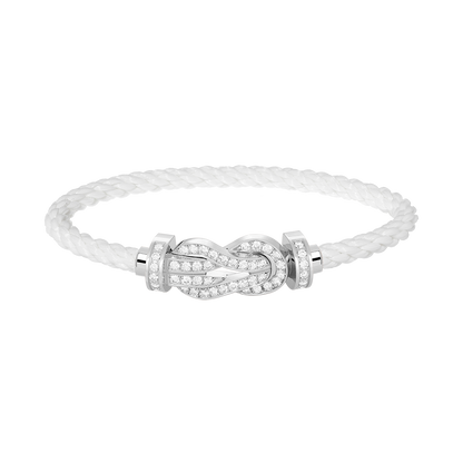 [Zalyn]LARGE 8-FIGURE BUCKLE FULL DIAMOND BRACELET -WHITE GOLD