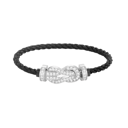 [Zalyn]LARGE 8-FIGURE BUCKLE FULL DIAMOND BRACELET -WHITE GOLD