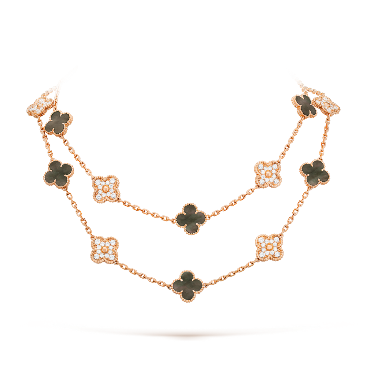 [Zalyn Jewelry ]CLOVER 20 MOTIFS DARK MOP DIAMOND  NECKLACE