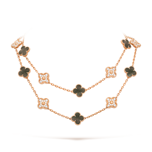 [Zalyn Jewelry ]CLOVER 20 MOTIFS DARK MOP DIAMOND  NECKLACE