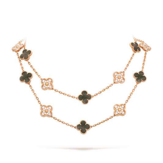 [Zalyn Jewelry ]CLOVER 20 MOTIFS DARK MOP DIAMOND  NECKLACE