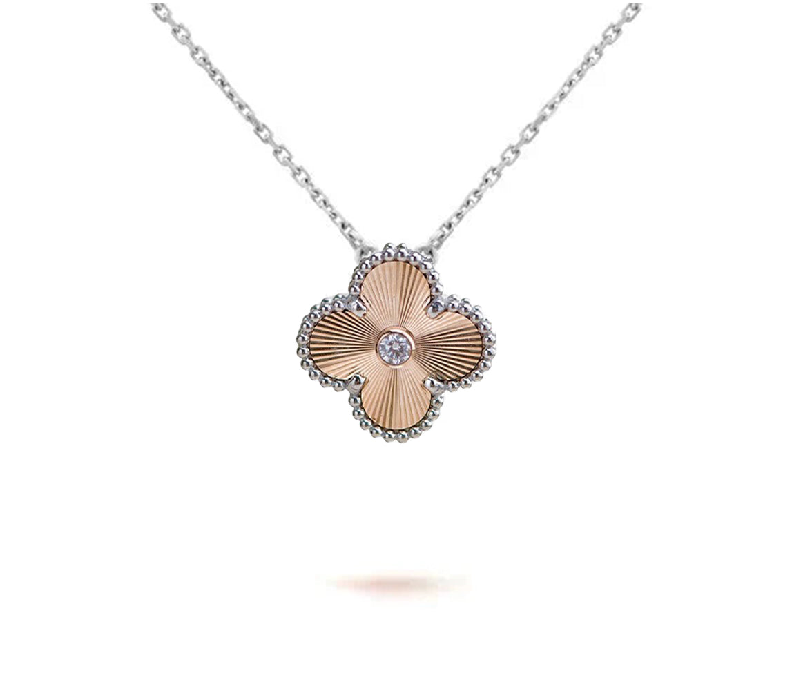 [Zalyn]15MM CLOVER FLOWER PENDANT NECKLACE WHITE GOLD COLLECTION