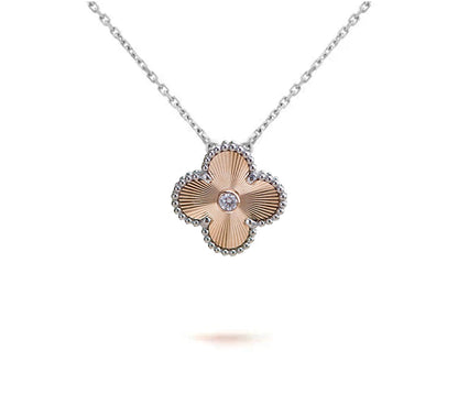 [Zalyn]15MM CLOVER FLOWER PENDANT NECKLACE WHITE GOLD COLLECTION