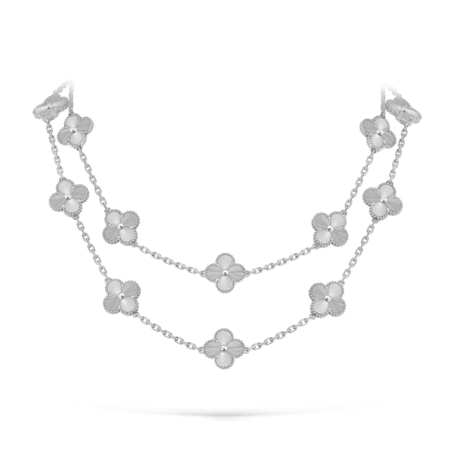 [Zalyn]CLASSIC 20-MOTIF LUCKY CLOVER LONG NECKLACE WHITE GOLD COLLECTION