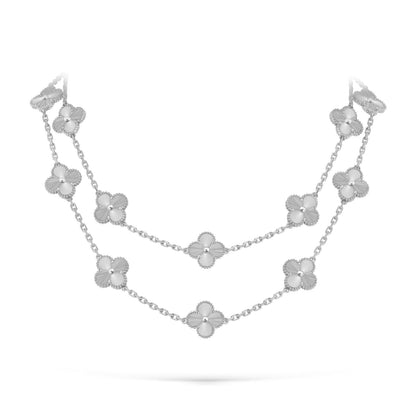 [Zalyn]CLASSIC 20-MOTIF LUCKY CLOVER LONG NECKLACE WHITE GOLD COLLECTION