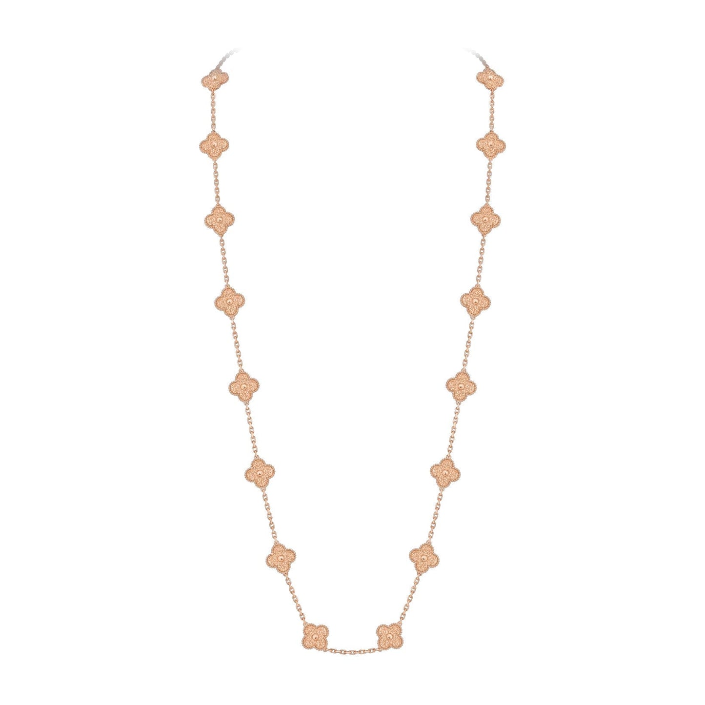 [Zalyn]CLASSIC 20-MOTIF LUCKY CLOVER LONG NECKLACE ROSE GOLD COLLECTION