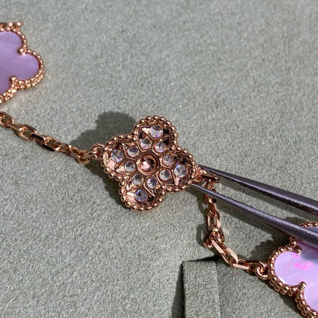 [Zalyn Jewelry ]CLOVER 10 MOTIFS DIAMOND PINK MOP NECKLACE