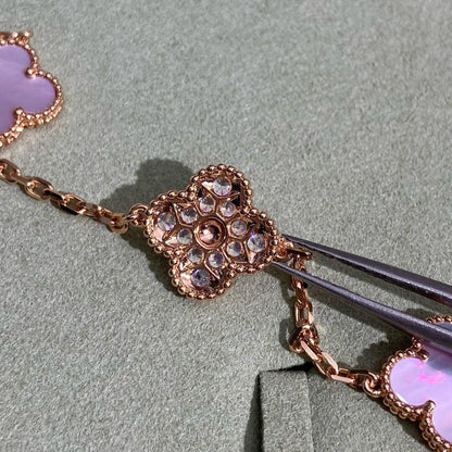 [Zalyn Jewelry ]CLOVER 10 MOTIFS DIAMOND PINK MOP NECKLACE
