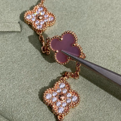 [Zalyn Jewelry ]CLOVER 10 MOTIFS DIAMOND PINK MOP NECKLACE