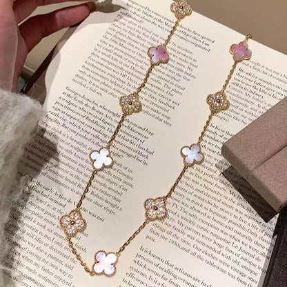 [Zalyn Jewelry ]CLOVER 10 MOTIFS DIAMOND PINK MOP NECKLACE
