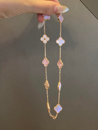 [Zalyn Jewelry ]CLOVER 10 MOTIFS DIAMOND PINK MOP NECKLACE