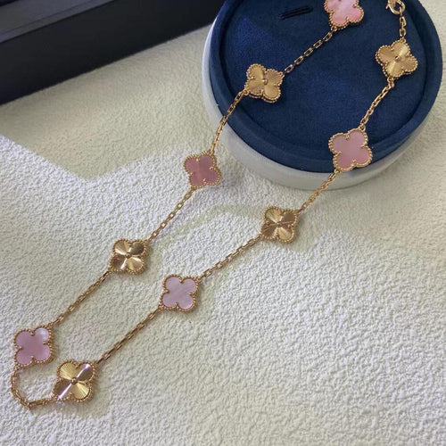 [Zalyn Jewelry ]CLOVER 10 MOTIFS  LASER PINK MOP NECKLACE