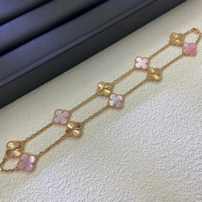 [Zalyn Jewelry ]CLOVER 10 MOTIFS  LASER PINK MOP NECKLACE