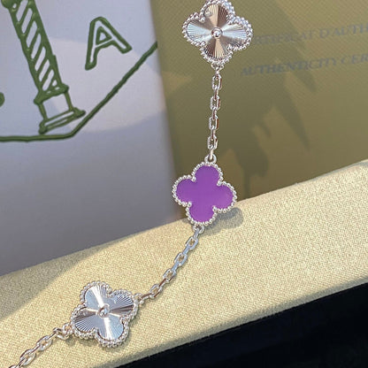 [Zalyn Jewelry ]CLOVER  5 MOTIFS  PURPLE VIOLET BRACELET SILVER