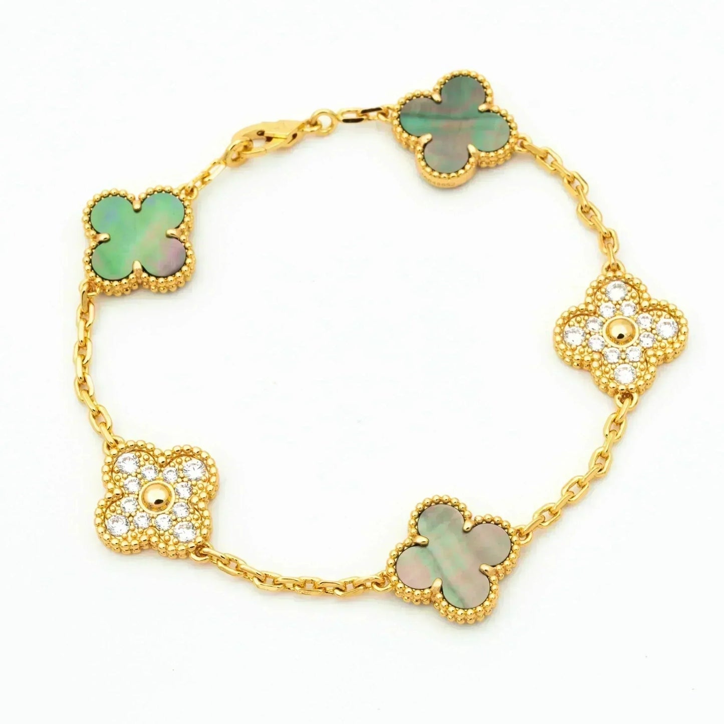 [Zalyn]LUCKY CLOVER 5-MOTIF BRACELET - GREY MOTHER-OF-PEARL COLLECTION
