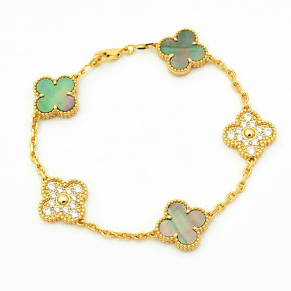 [Zalyn]LUCKY CLOVER 5-MOTIF BRACELET - GREY MOTHER-OF-PEARL COLLECTION