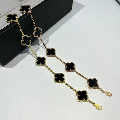[Zalyn]LUCKY CLOVER 5-MOTIF BRACELET - BLACK OXNY COLLECTION