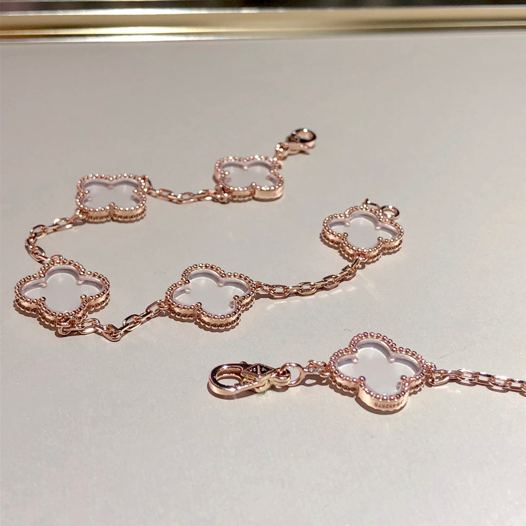[Zalyn Jewelry ]CLOVER 5 MOTIF ROCK CRYSTAL BRACELET