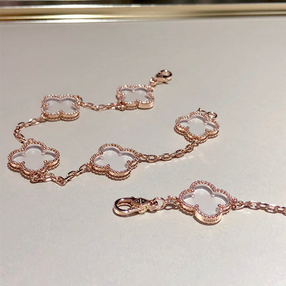 [Zalyn Jewelry ]CLOVER 5 MOTIF ROCK CRYSTAL BRACELET