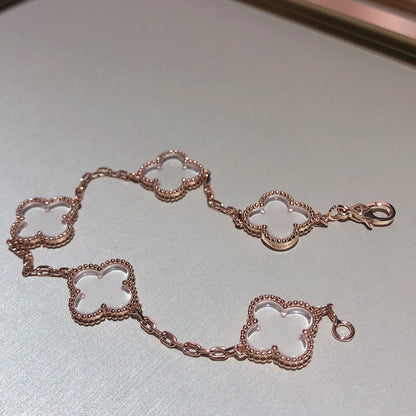 [Zalyn Jewelry ]CLOVER 5 MOTIF ROCK CRYSTAL BRACELET