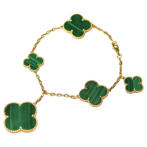 [Zalyn Jewelry ]MAGIC CLOVER MALACHITE GOLD BRACELET 5 MOTIFS